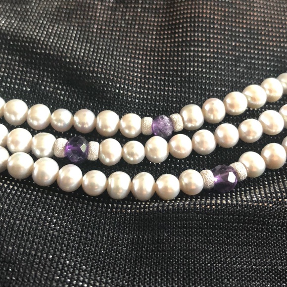 Danbury Mint silver pearl&lavender stone necklace - Picture 3 of 8